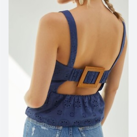 Hutch Tops - Anthropologie HUTCH Dorri Buckle Back Tank Navy Blue Eyelet Square Neck Sz 6 NEW